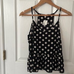 NWT LOVE CULTURE Spaghetti Strap Black & White Polka Dot Peplum V Neck Size M